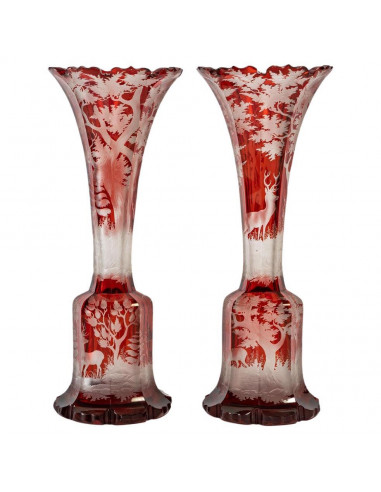 Par de vasos de cristal boêmio