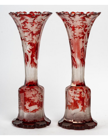 Par de vasos de cristal boêmio
