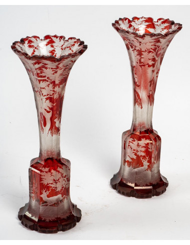 Coppia di vasi di cristallo bohemien