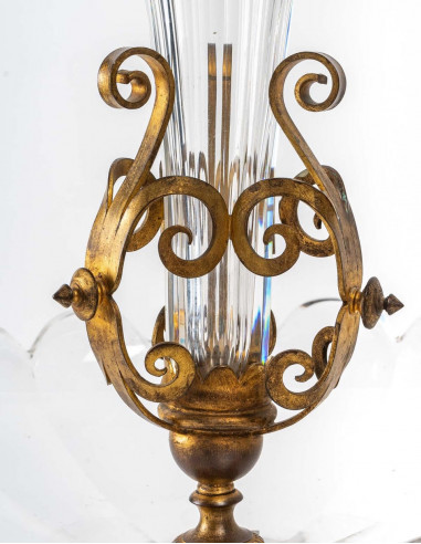 Pair of large bronze and crystal...