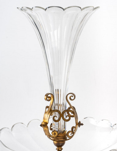 Pair of large bronze and crystal...
