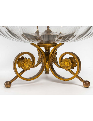 Pair of large bronze and crystal...