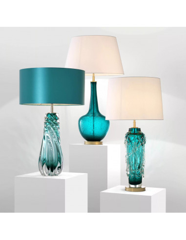 Table lamp, solid turquoise glass and...