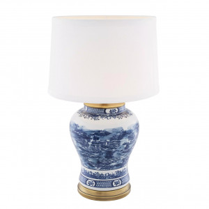 Lâmpada de mesa azul chinês