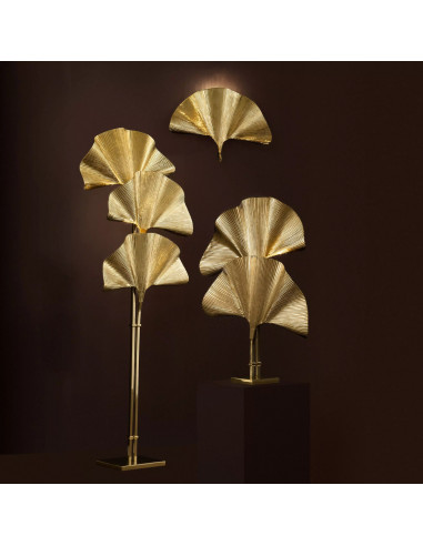 Vloerlamp, gepolijst messing, ginkgo...