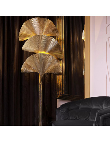 Floor lamp, polished brass, ginkgo...