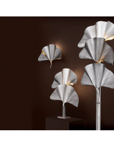 Floor lamp, polished brass, ginkgo...