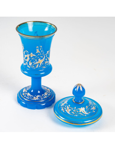 Blue opaline goblet and lid, 19th...