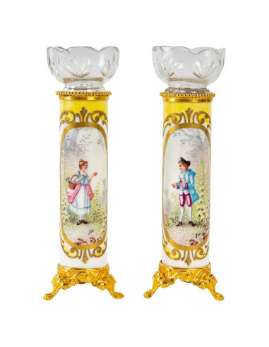 Par de porcelana e bronze dourado,...