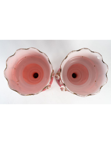 Paire de Porte Ananas en opaline rose...