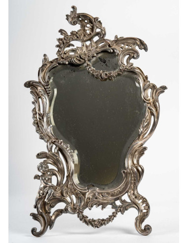 Miroir de table en bronze argenté,...