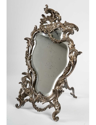 Miroir de table en bronze argenté,...