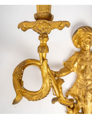 Pareja de apliques de bronce dorado,...