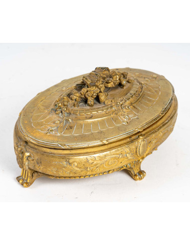 Chased bronze jewellery box, 19th...
