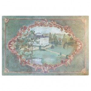 Painted canvas of the xxth century in the taste of antiquity, representing the castle of walk in nièvre