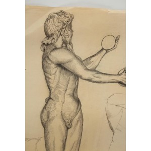 Dibujo de escolar en mina negra, Firmado Hélène Sautin, Siglo XX 2
