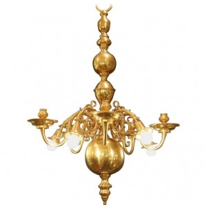 Superior Quality Solid Brass Dutch Style Chandelier From The 19th Century