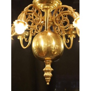 19th century Dutch style chandelier in golden bronze, 5 lights and 5 candlesticks 2