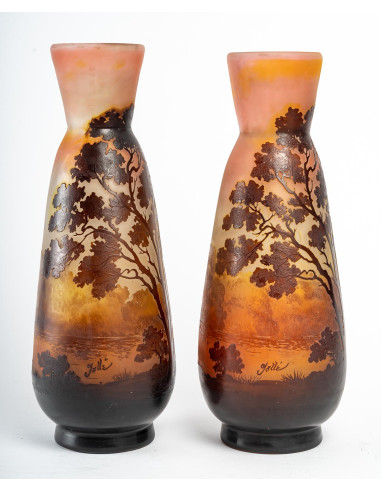 Par de vasos de vidro de Gallé,...