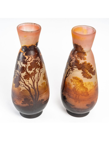 Gallé的一对玻璃花瓶，20世纪初