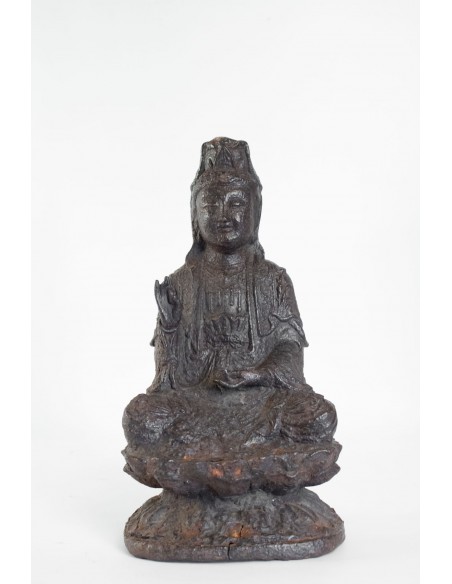 Iron Cast Buddha, Brown Patina, Unknown Dating