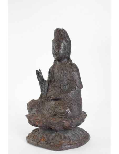 Iron Cast Buddha, Brown Patina, Unknown Dating
