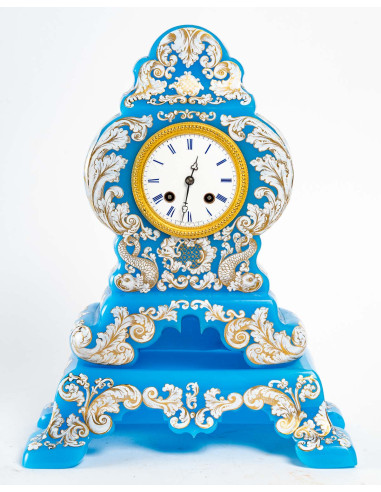 Antique Blue Opaline clock and base,...