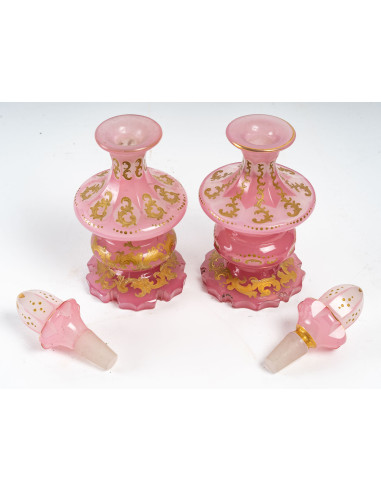 Pair of Pink Opaline Perfume Bottles,...