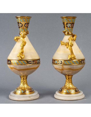 Par de Vasos Onyx e Gilded Bronze e...