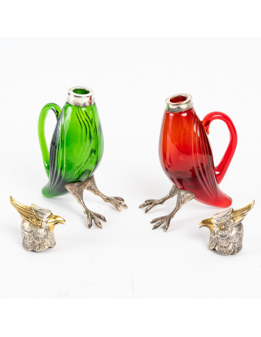 Pair of Colored Glass, Silver and...