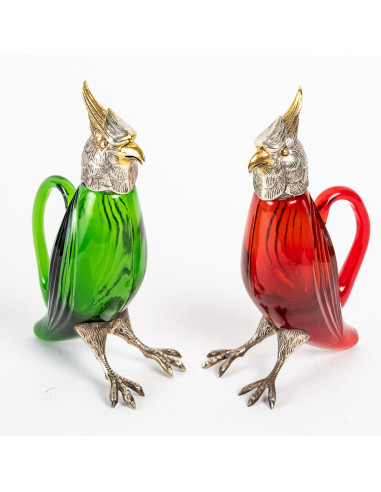 Pair of Colored Glass, Silver and...