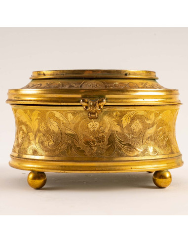 镀金青铜首饰盒，玻璃下有绘画，19 世纪