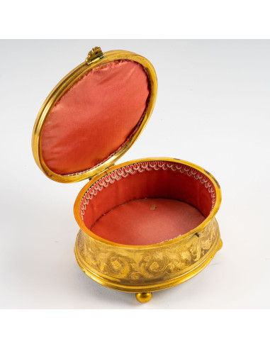 镀金青铜首饰盒，玻璃下有绘画，19 世纪