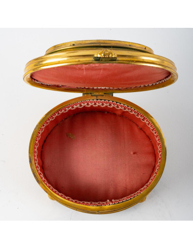 镀金青铜首饰盒，玻璃下有绘画，19 世纪