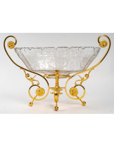 Engraved Crystal Cup, Gilt Bronze Mount