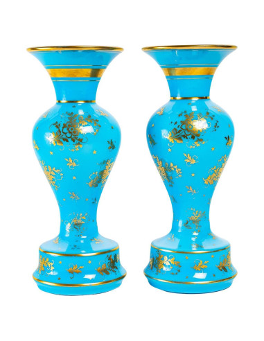 Paire de Vases en Opaline Turquoise...