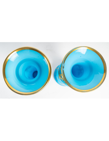 Paire de Vases en Opaline Turquoise...