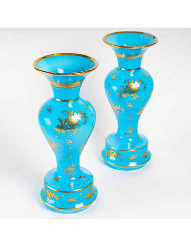Paire de Vases en Opaline Turquoise...