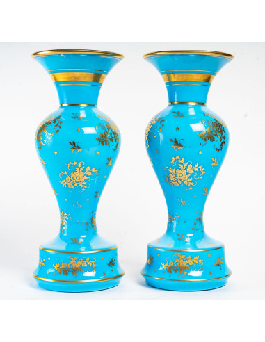 Paire de Vases en Opaline Turquoise...
