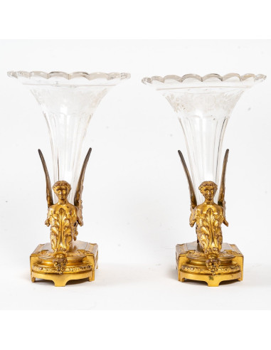 Par de Vasos de Cristal e Bronze...