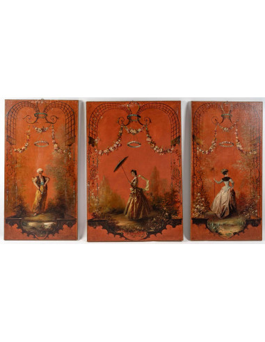 Conjunto de três pinturas formando um...