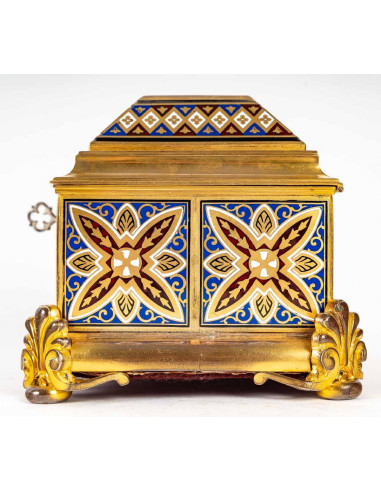 Caixa de jóias em Cloisonné e Bronze...