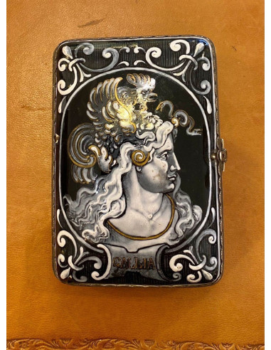Kartenhalter aus emailliertem Silber,...