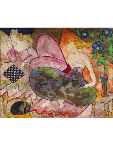 板上油画，署名 "Linda Le Kinff"，Mathilde et...