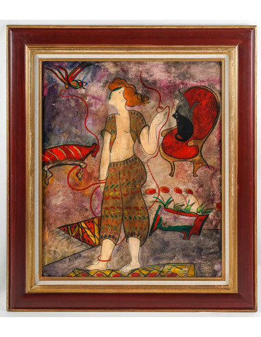 油画，署名 "Linda Le Kinff"，东方舞者。