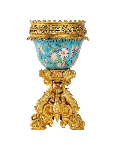 Taça em porcelana asiática e bronze...