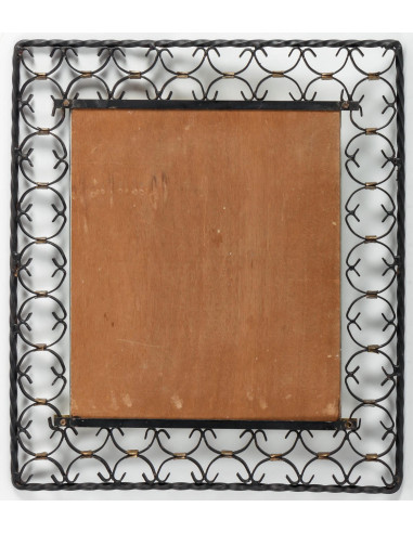 Wrought iron and brass mirror,...