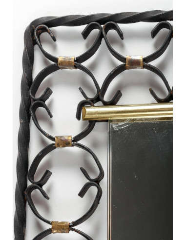 Wrought iron and brass mirror,...