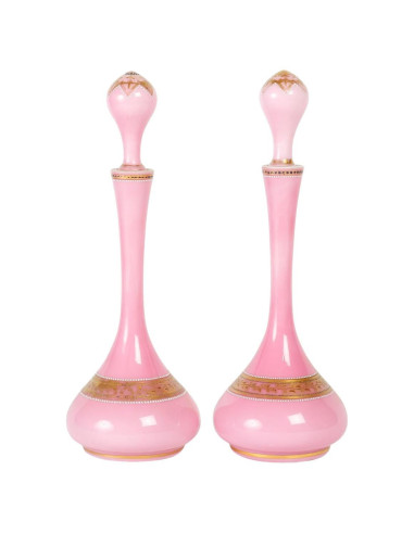Pair of Pink Opaline Flasks, 19th...