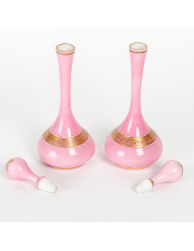 Pair of Rose Opaline Flacons, 19th...